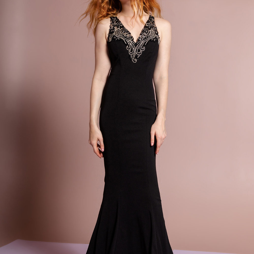 NEW BLACK PROM PARTY LONG Floor Length Rome Jersey Dress GOWN GL1315